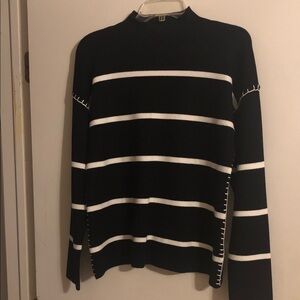 Investments Black and White Striped Turtleneck Sweater